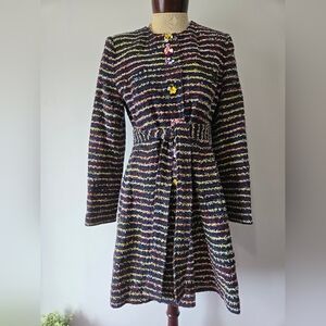 Cabi Headliner Multicolor Striped  Long-Sleeve Knit Jacket With Floral Buttons.
